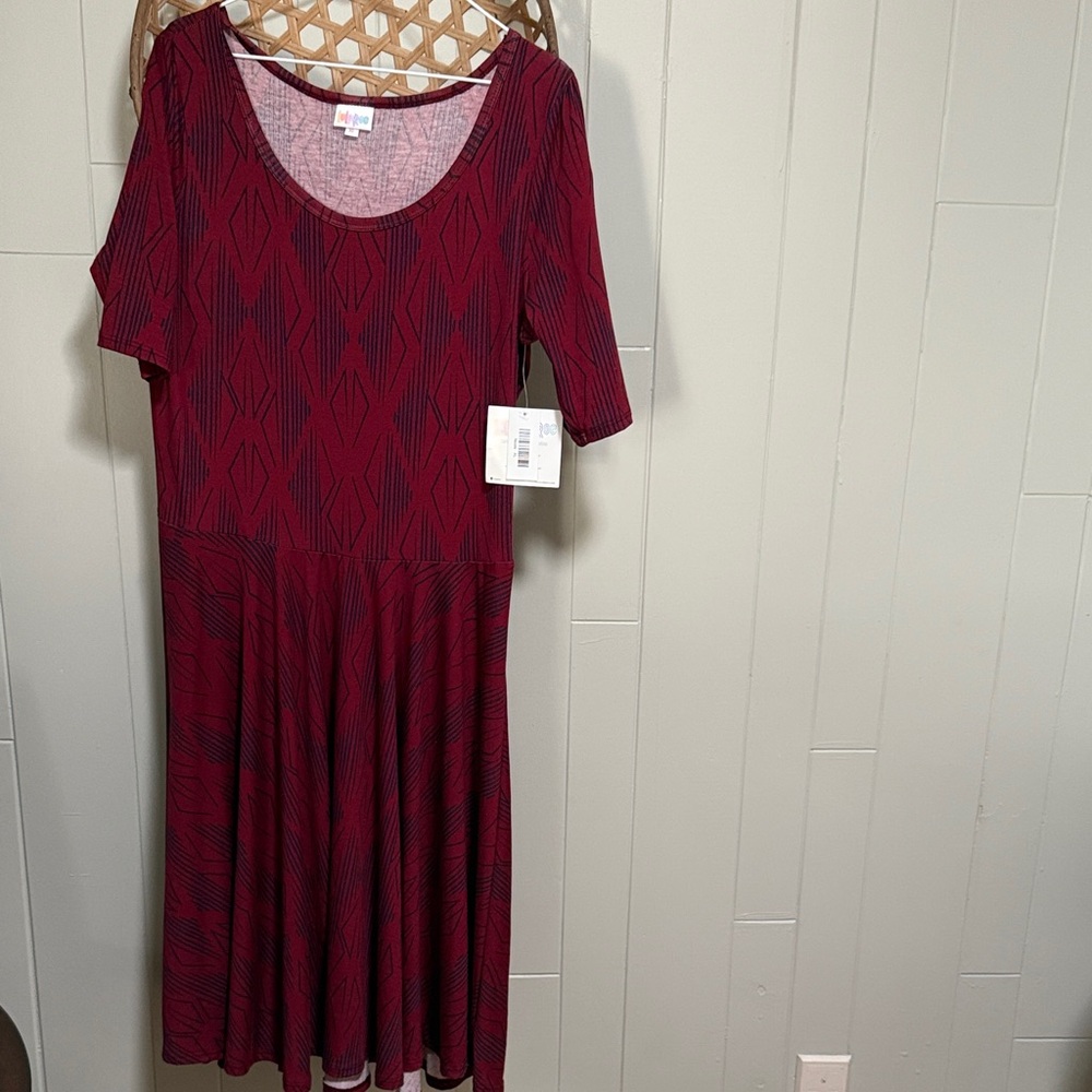 LuLaRoe Burgundy Geometric Midi Dress